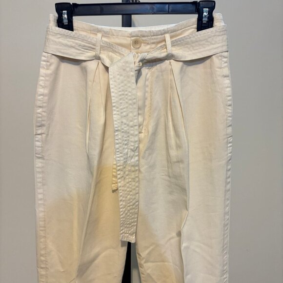 Free People High Waist 90s Peg Paperbag Cream Pleated Belted Trousers Pants - Picture 6 of 13